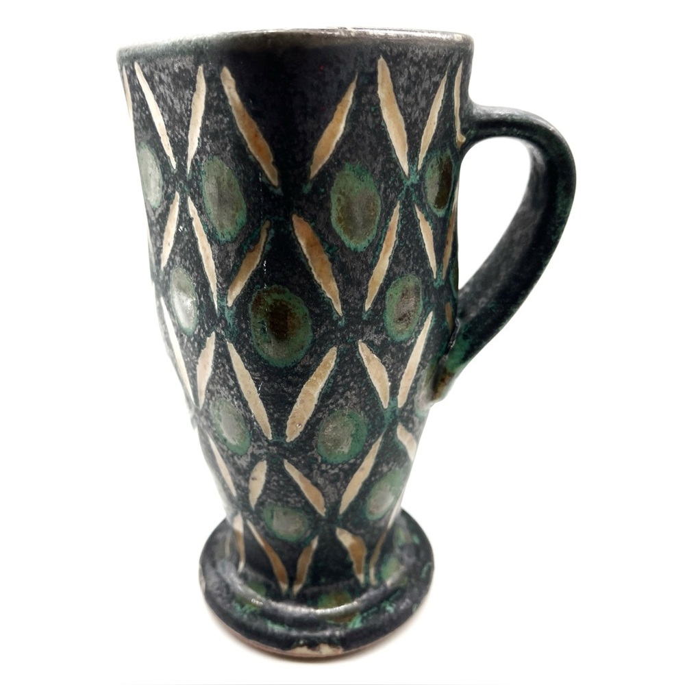 Peter Karner Ceramic Mug Geometric Pattern Makers Mark Handcrafted Tapered